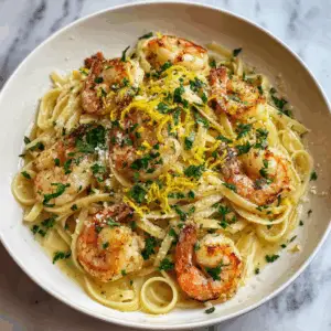 Zesty Shrimp Scampi Pasta with Lemon and parsley