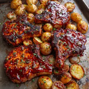 BBQ Baked Pork Chops with Roasted potatoes