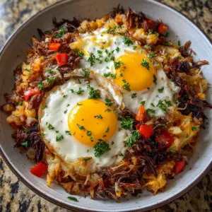 BBQ Beef Breakfast Hash with Fried egg