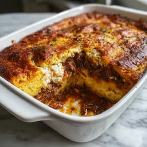BBQ Beef Lasagna with Cornbread crust