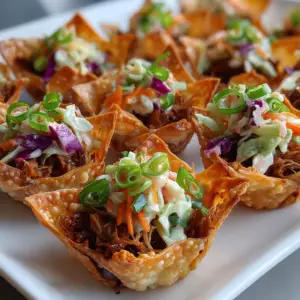 BBQ Pork Wonton Cups with coleslaw