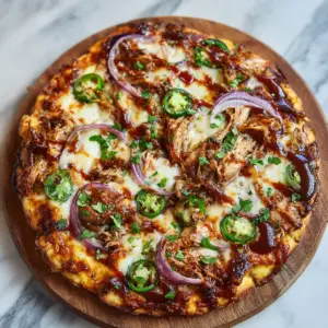 BBQ Pork and Mozzarella Pizza with jalapeños