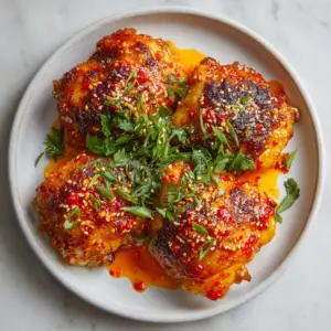 Baked Bang Bang Chicken Thighs with Scallions and cilantro