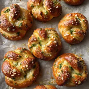 Baked Garlic Butter Pretzel Knots with Basil pesto