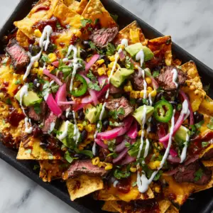 Barbecue Steak Nachos with Crispy Tortilla chips