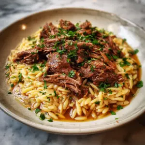Beef Shoulder with Garlic orzo