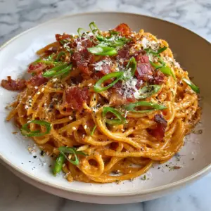 Creamy Gochujang Carbonara with Crispy Bacon bits