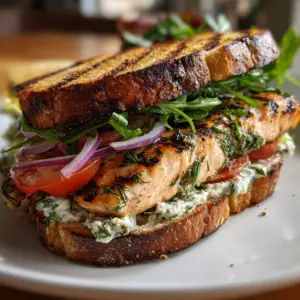 Herbed Salmon Sandwich with Lemon Caper spread