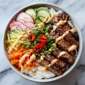 Korean Grilled Steak Over Rice with Pickled veggies