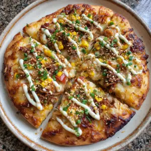 Korean Pizza with Pickles and Sweet corn