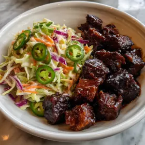Sticky BBQ Beef Ends with Jalapeño slaw
