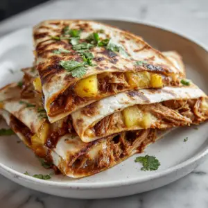 Sweet Chili BBQ Pork Quesadilla with pineapple