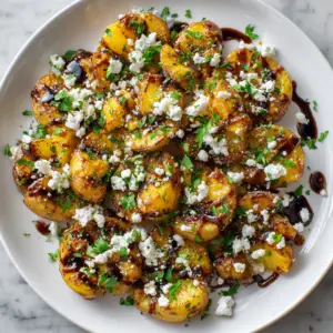 Balsamic Glazed Smashed Potatoes with feta