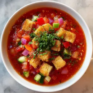 Chunky Tomato Gazpacho with Fresh Herbs and croutons