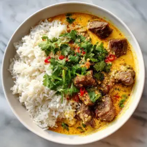Coconut Curry Beef Cubes with Jasmine rice
