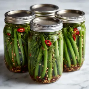 Pickled Dilly Green Beans with Chili peppers