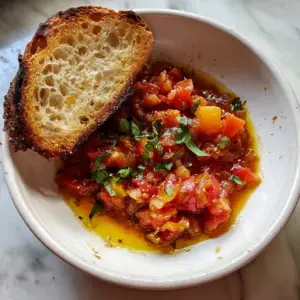 Stewed Tomatoes with Roasted Garlic toast
