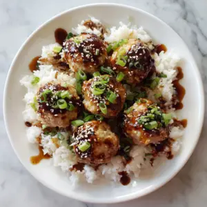 Teriyaki Chicken Meatballs with rice